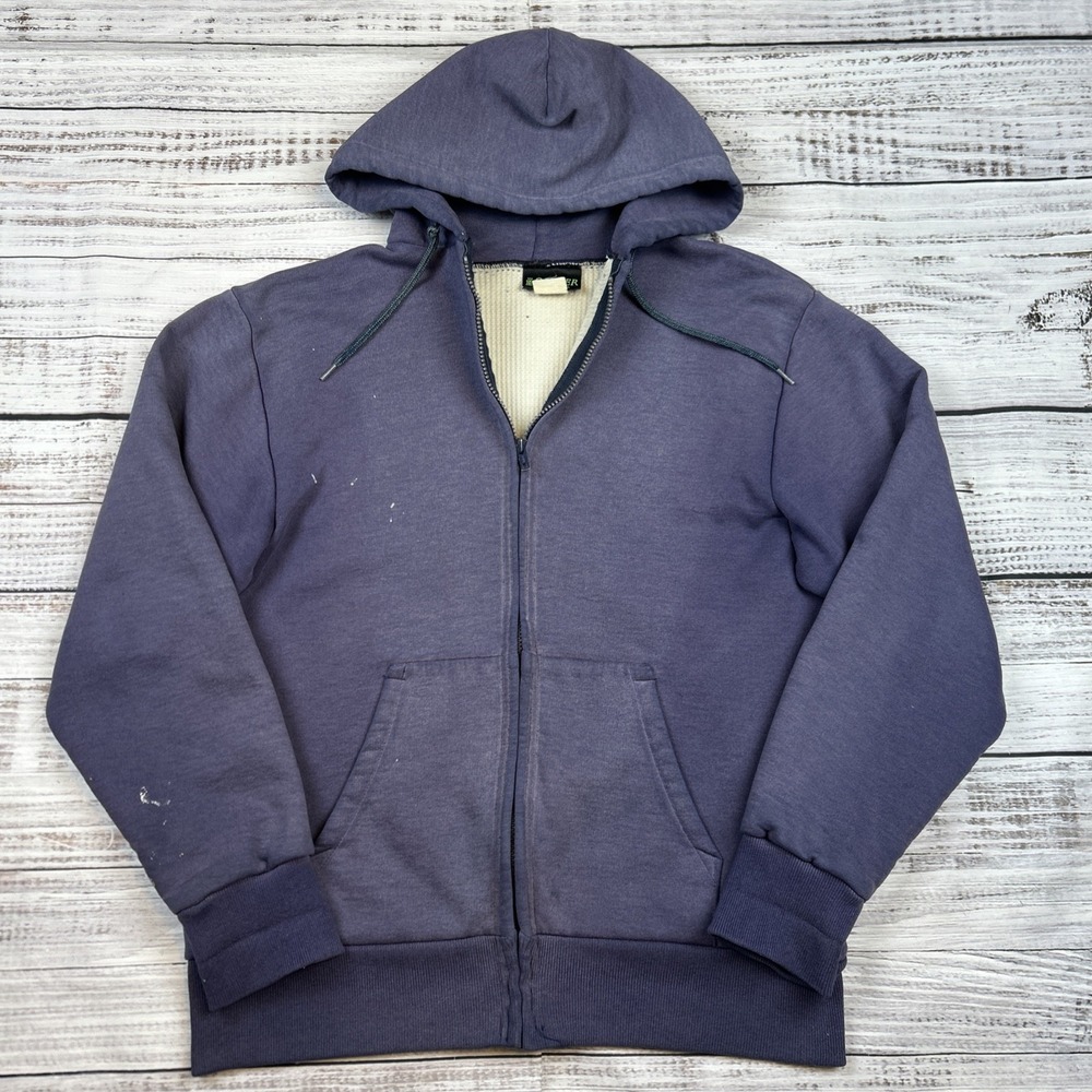 VTG Camber Zip Hoodie Sweatshirt Sz L USA Full Zip Waffle Thermal Faded Kangaroo